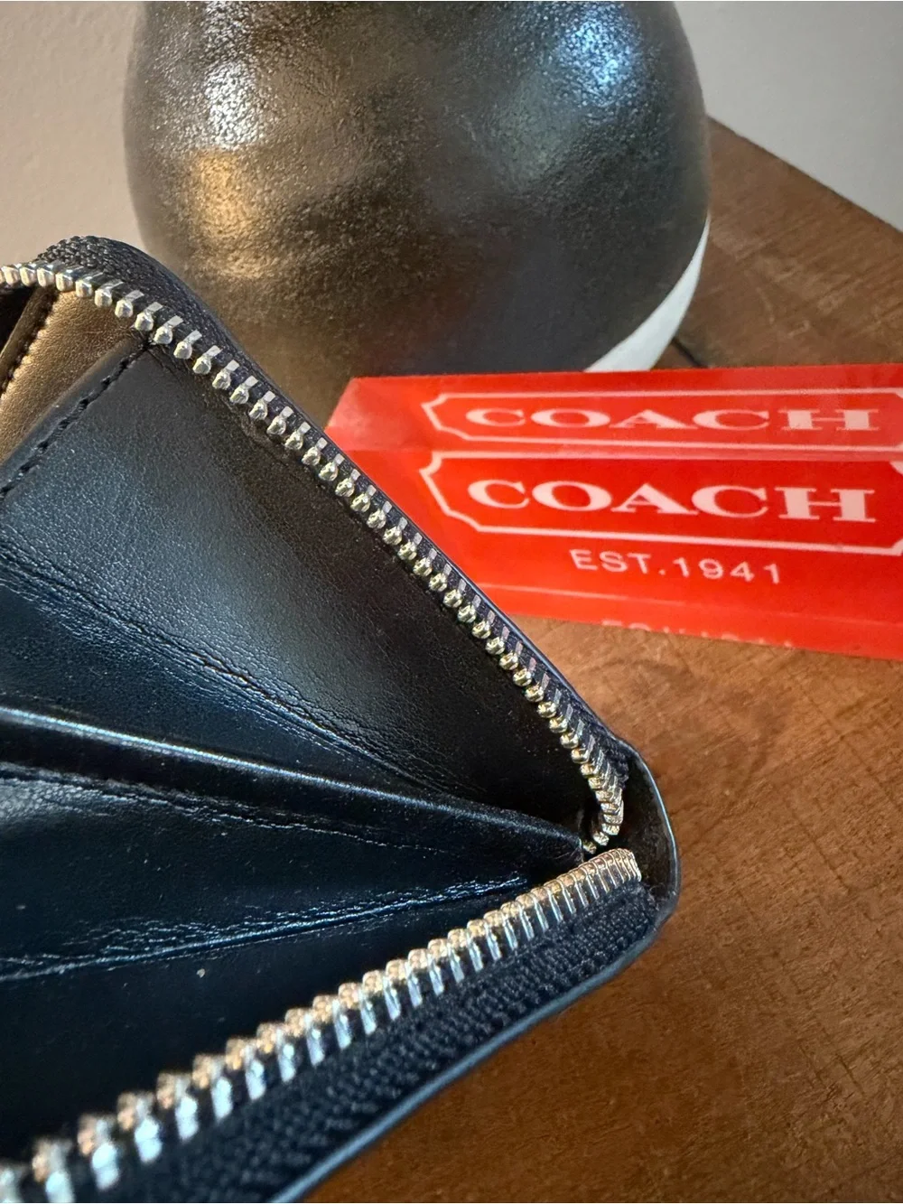 Coach Studded Script Zip Around Wallet